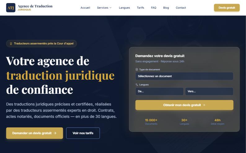 Page d'accueil du site Agence de Traduction Juridique